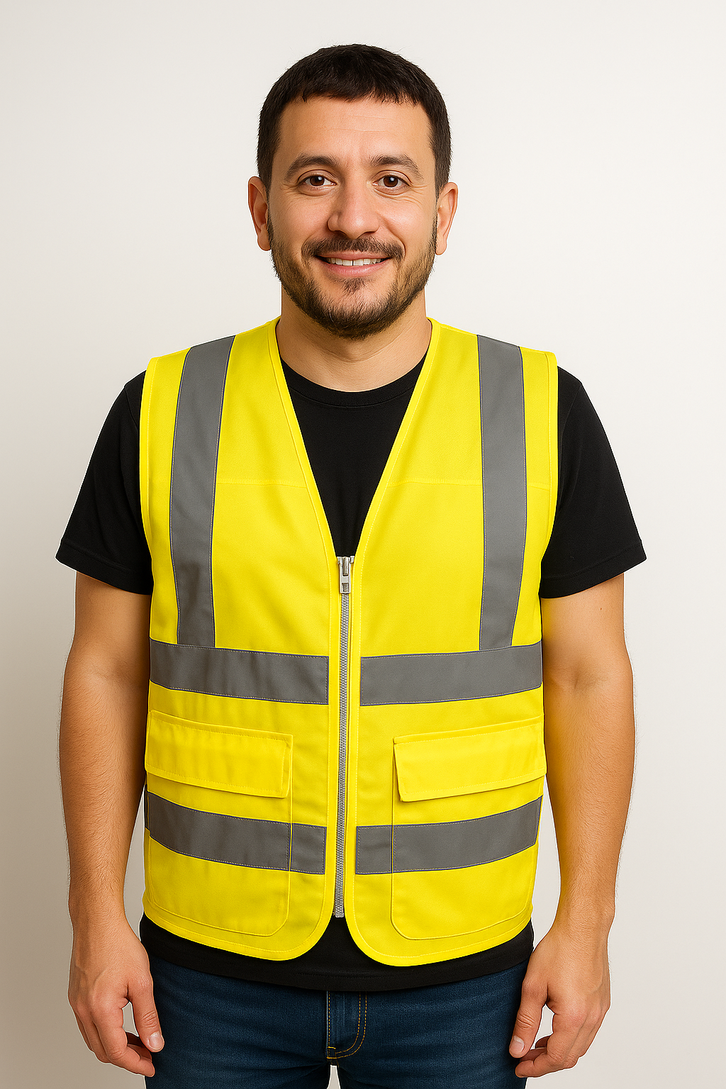 אפוד מחזיר אור עם כיסים ורוכסן - צבע צהוב  
