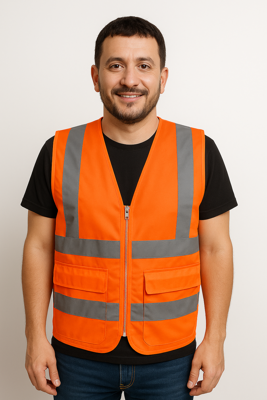 אפוד מחזיר אור עם כיסים ורוכסן - צבע כתום 
