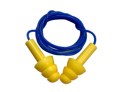 אטמי אוזניים סיליקון 25DB -  צהובים עם שרוך כחול