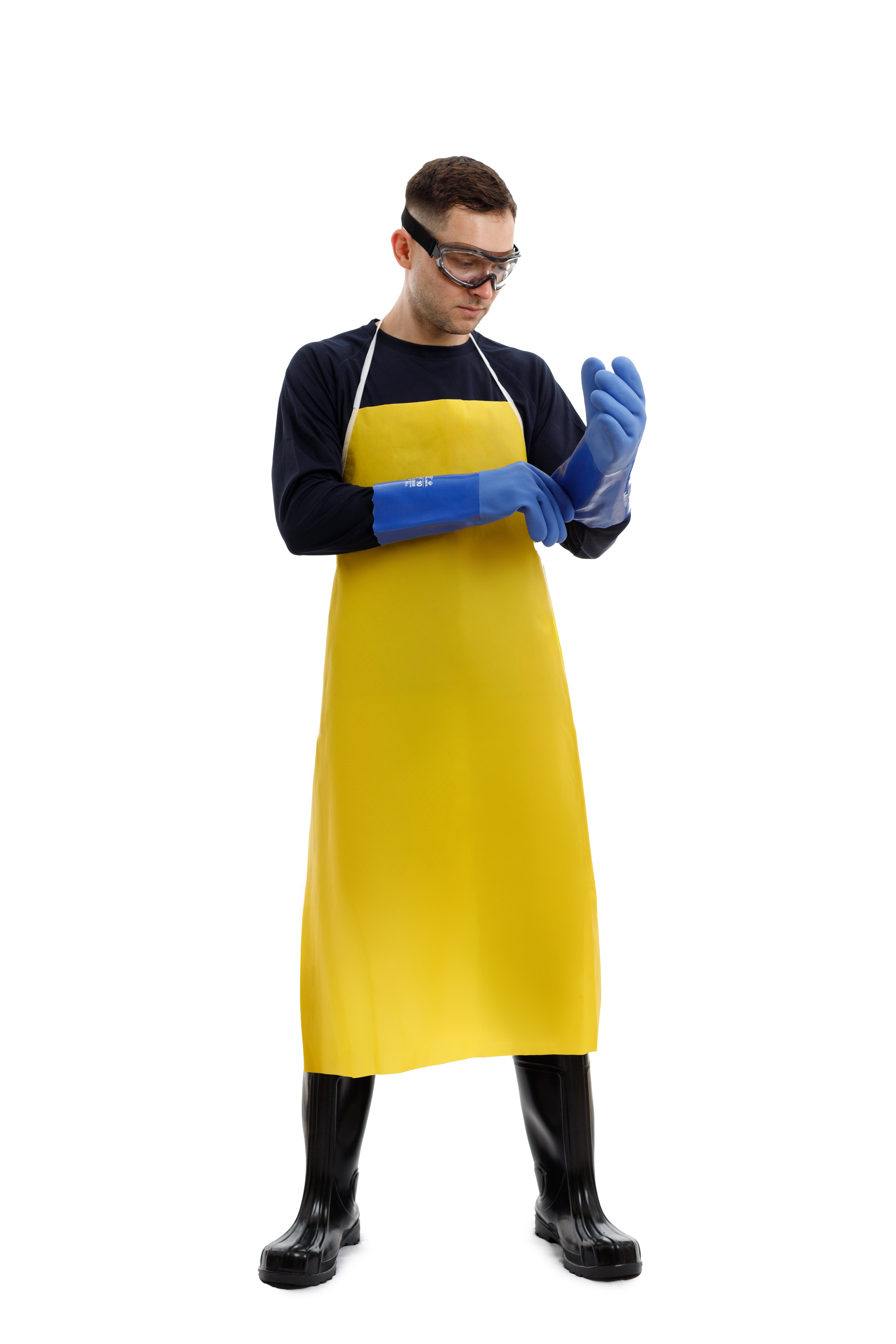 סינר גומי מקצועי עמיד לכימיקלים - מידה אחידה, צבע צהוב