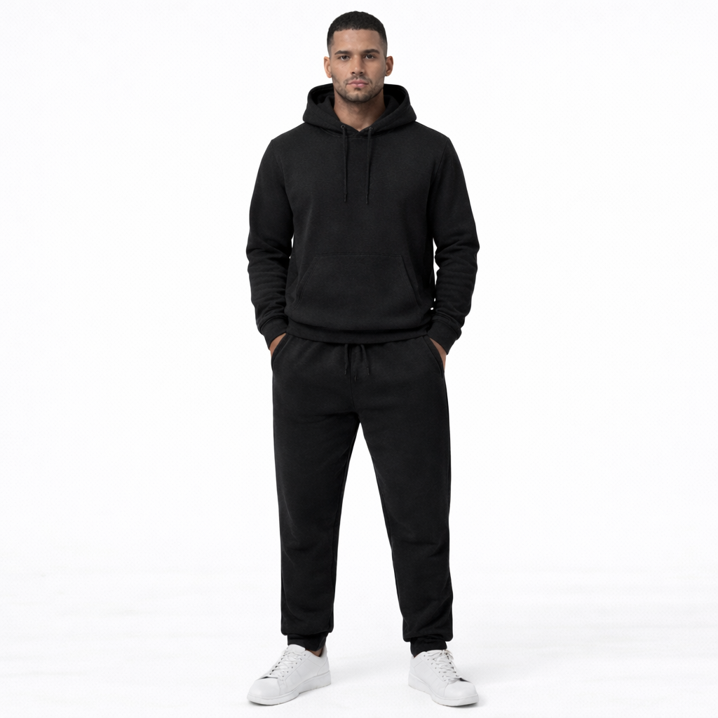 חליפת טרנינג לגברים צבע שחור נוח לעבודה ולבית