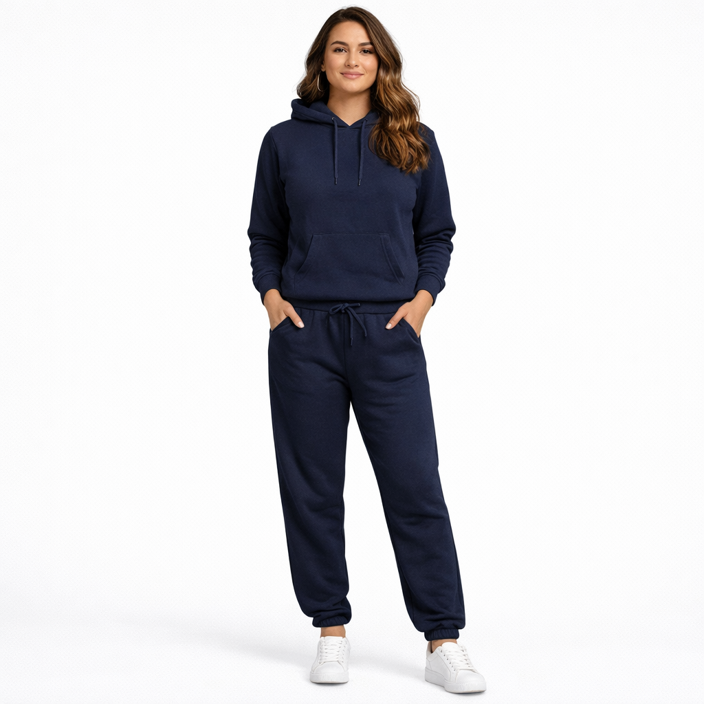 חליפת טרנינג לנשים צבע כחול נייבי נוח לעבודה ולבית