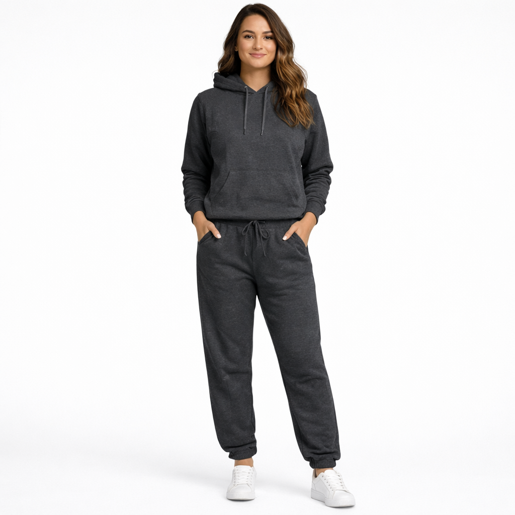 חליפת טרנינג לנשים צבע אפור כהה נוח לעבודה ולבית