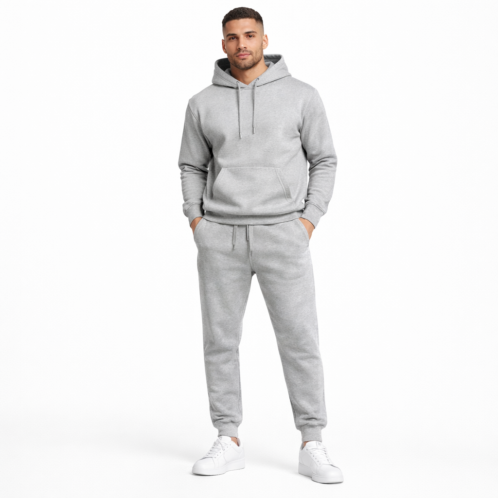 חליפת טרנינג לגברים צבע אפור בהיר נוח לעבודה ולבית