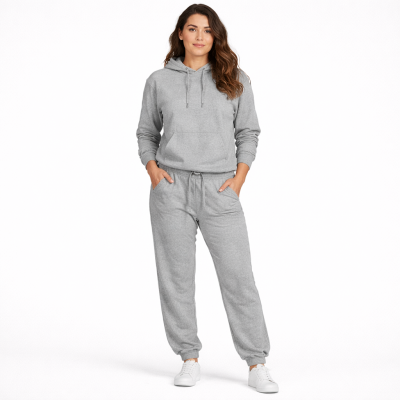 חליפת טרנינג לנשים צבע אפור בהיר נוח לעבודה ולבית