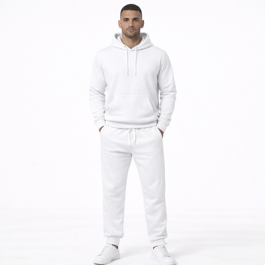 חליפת טרנינג לגברים צבע לבן נוח לעבודה ולבית