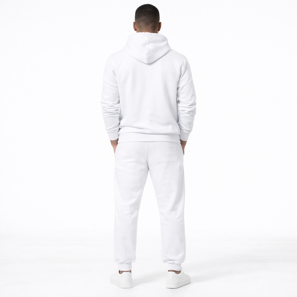 חליפת טרנינג לגברים צבע לבן נוח לעבודה ולבית