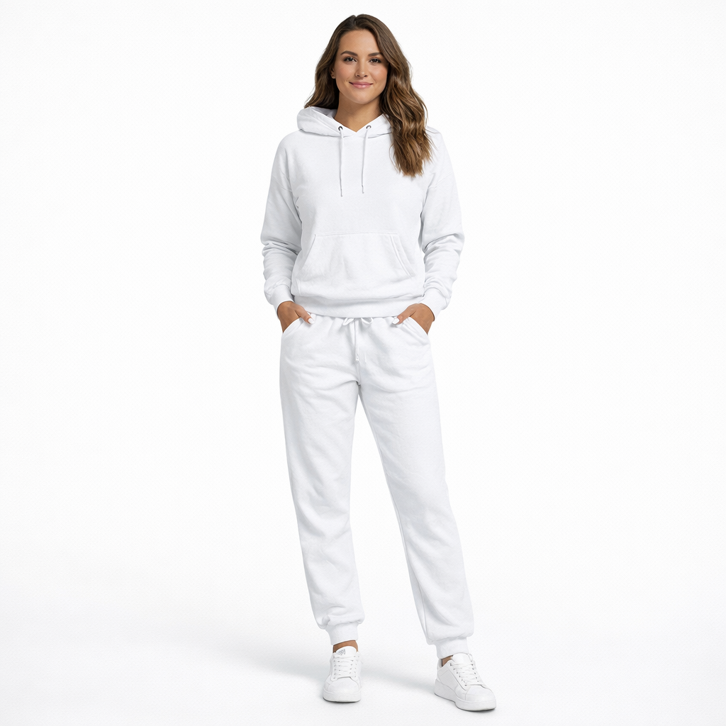 חליפת טרנינג לנשים צבע לבן נוח לעבודה ולבית