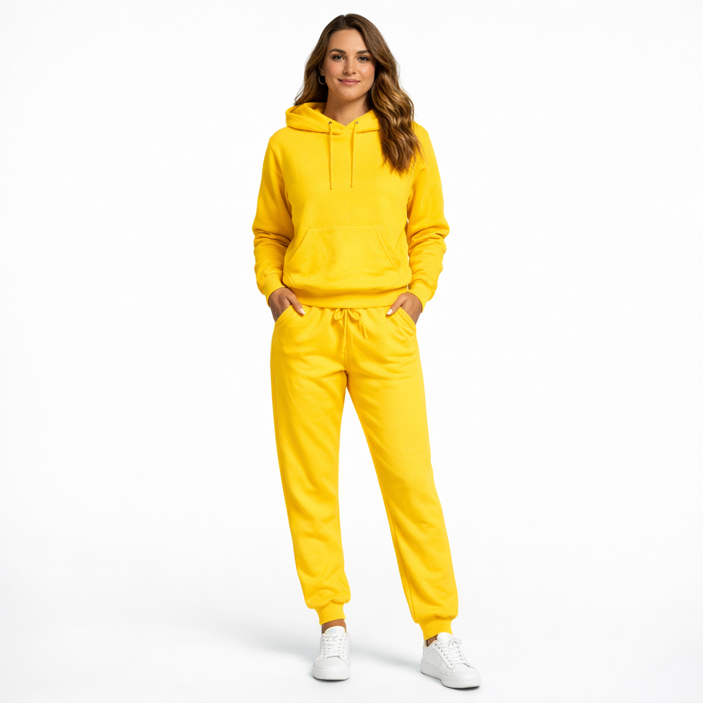 חליפת טרנינג לנשים צבע צהוב נוח לעבודה ולבית