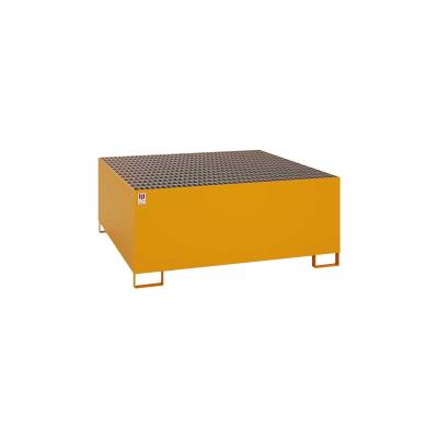 מאצרה מפלדה למיכל IBC או 4 חביות 200 ליטר עם רשת (גריל) - צבע צהוב