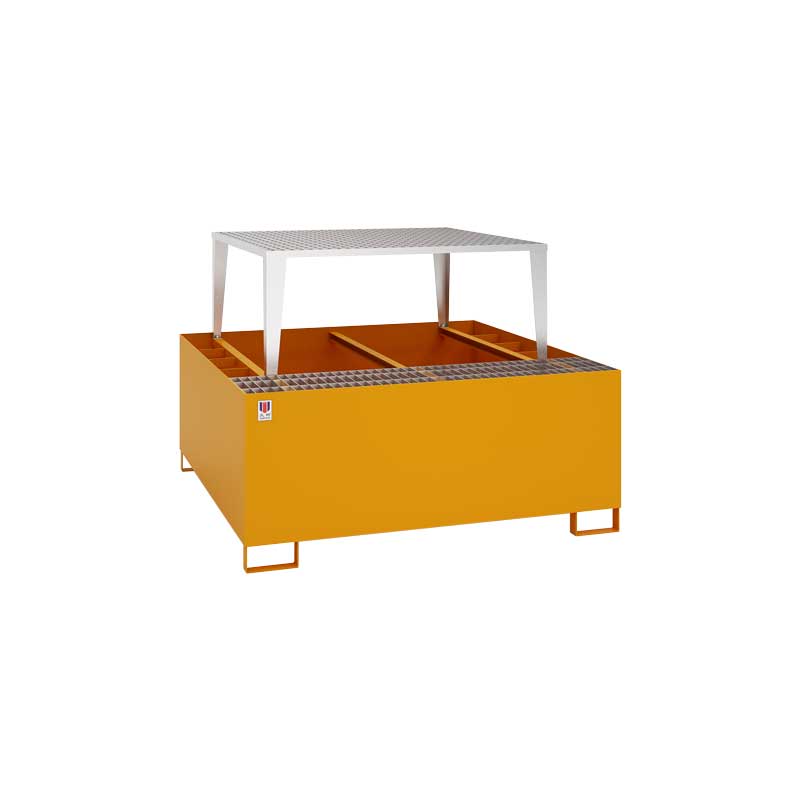 מאצרה מפלדה למיכל IBC או 4 חביות 200 ליטר עם רשת (גריל) - צבע צהוב